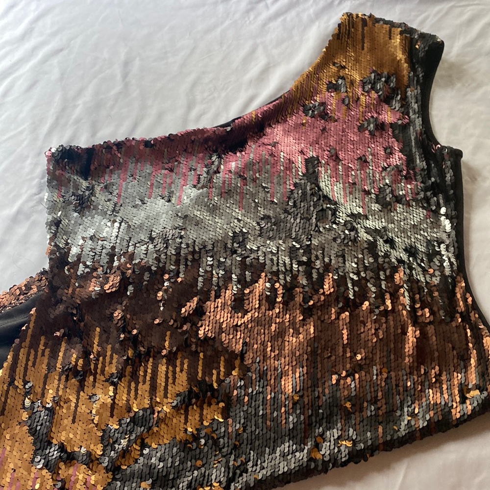 Fit to Fashion color changing sequin plus size one shoulder dress